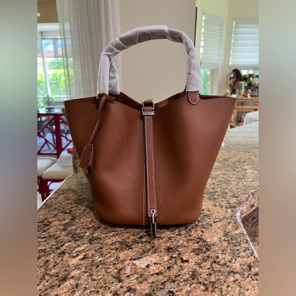 genuine leather bucket bag
